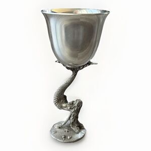 Vintage Maurus Gallo Pewter Mermaid Goblet 6.25” Renaissance Chalice Cup